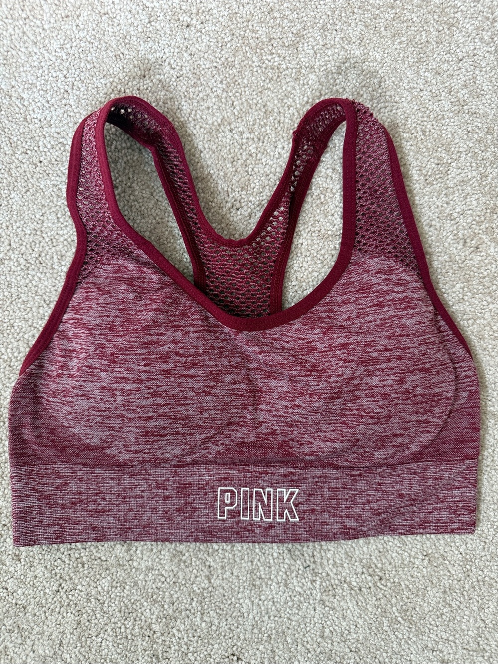 PINK Victoria's Secret Marled Burgundy Seamless Racerback Sports Bra